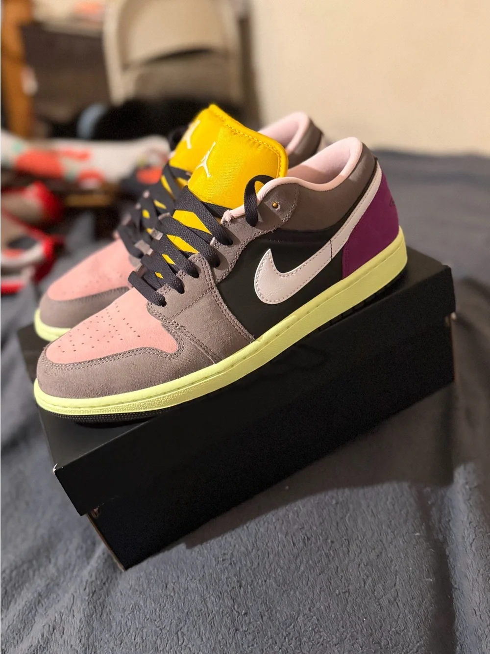 Jordan Low Top Women's Sneakers in Pink, Yellow, Purple and Gray